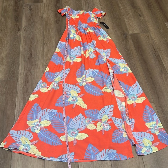 NWT Lulus Patsy Coral Red Floral Print Off-the-Shoulder Dress Size XS Coastal - Picture 7 of 16